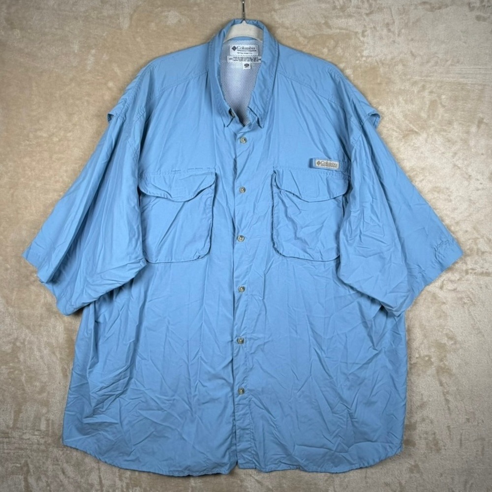 Columbia Mens 3XL PFG Bahama II Fishing Shirt Blue Short Sleeve Angling Outdoor